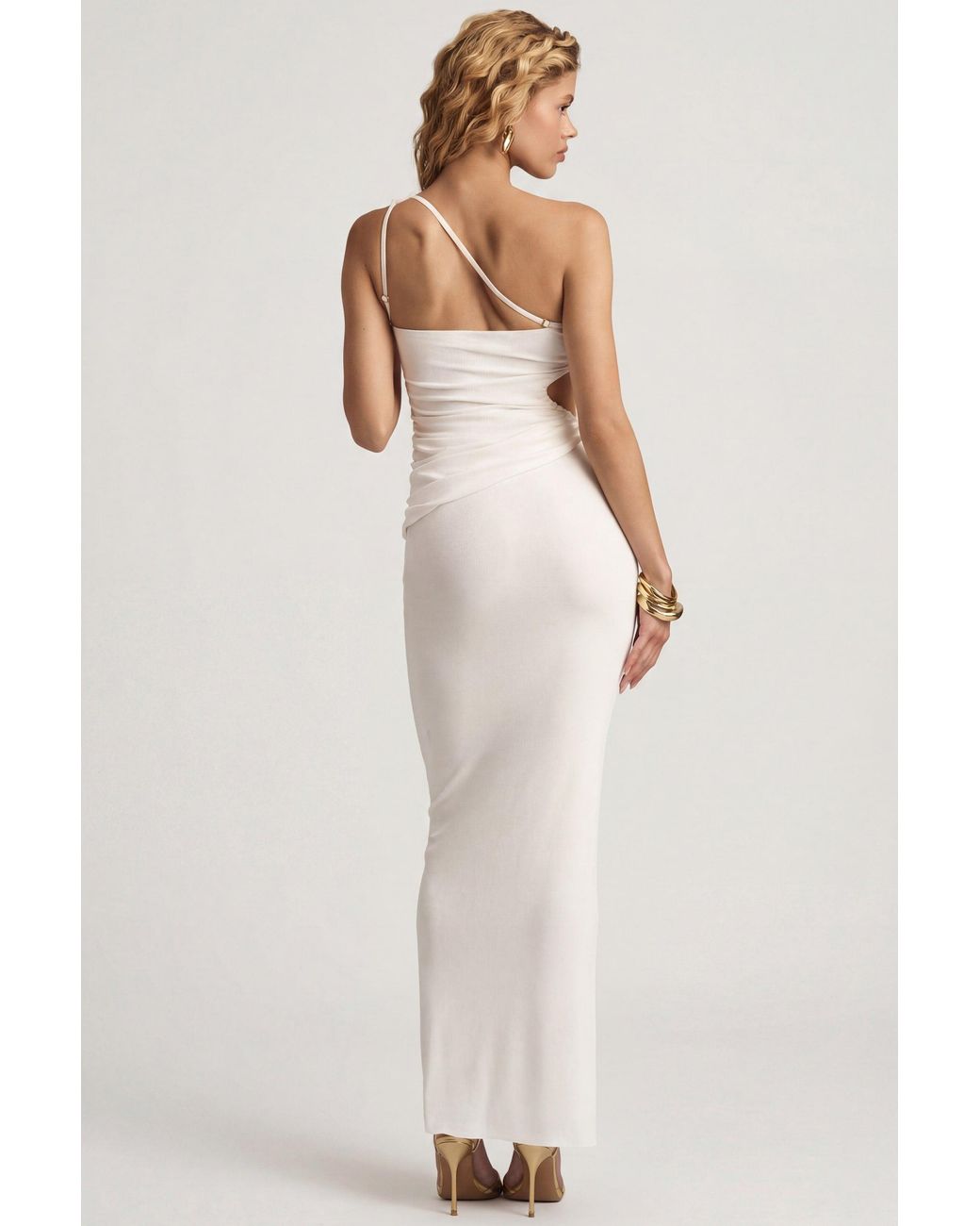 Oh Polly White Textured Jersey Low-Rise Maxi Skirt