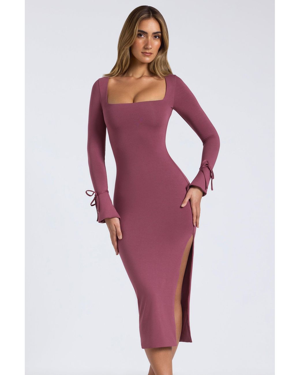 Oh Polly Purple Modal Square-Neck Midaxi Dress