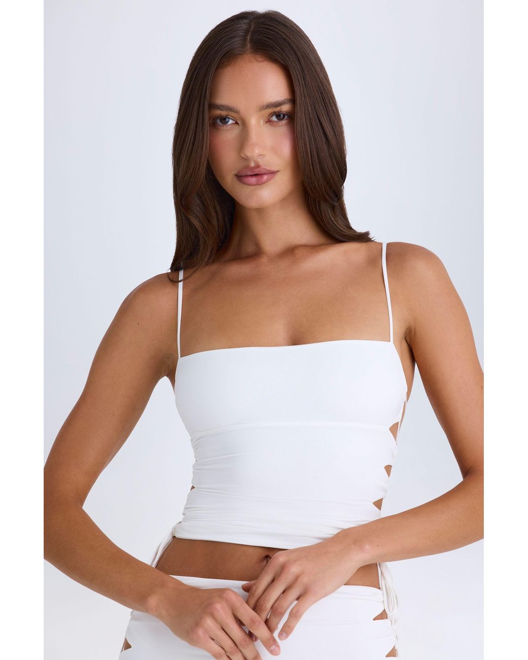 Oh Polly White Ruched Cut-Out Top