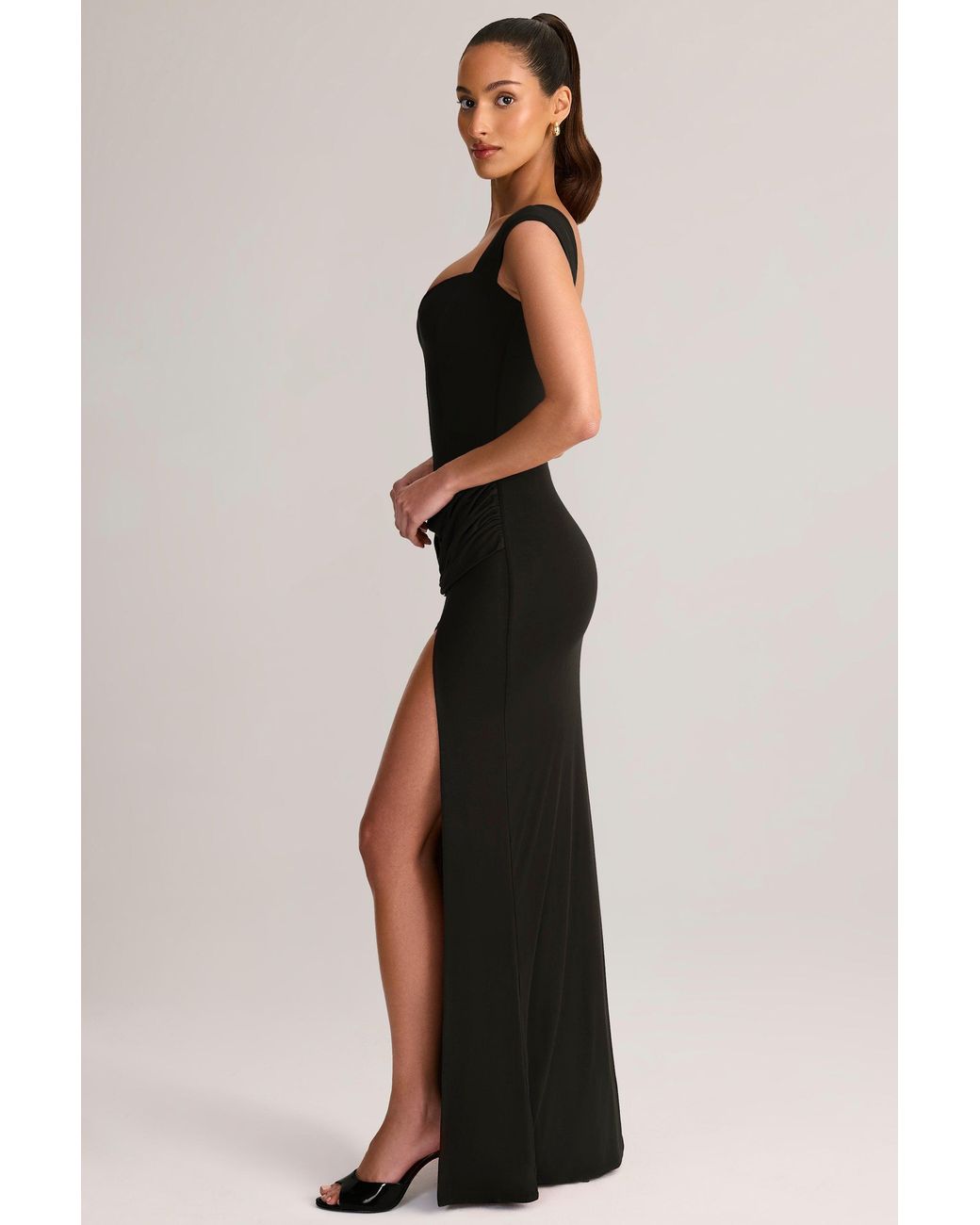 Oh Polly Black Modal Sweetheart-Neck Cowl-Waist Maxi Dress