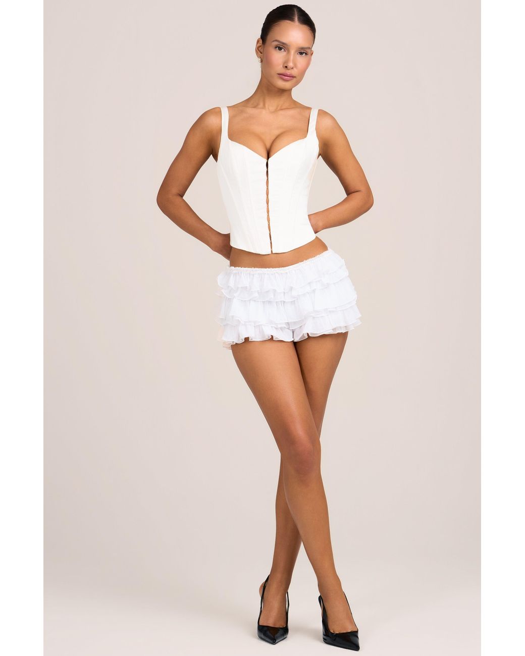 Oh Polly White Mesh Low-Rise Ruffle Shorts