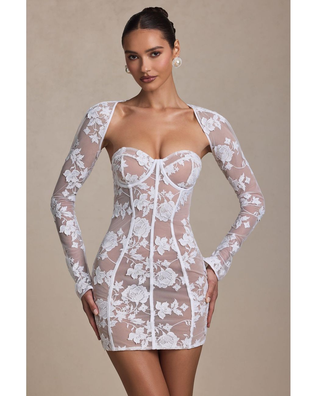 Oh Polly White Lace-Detail Corset Mini Dress