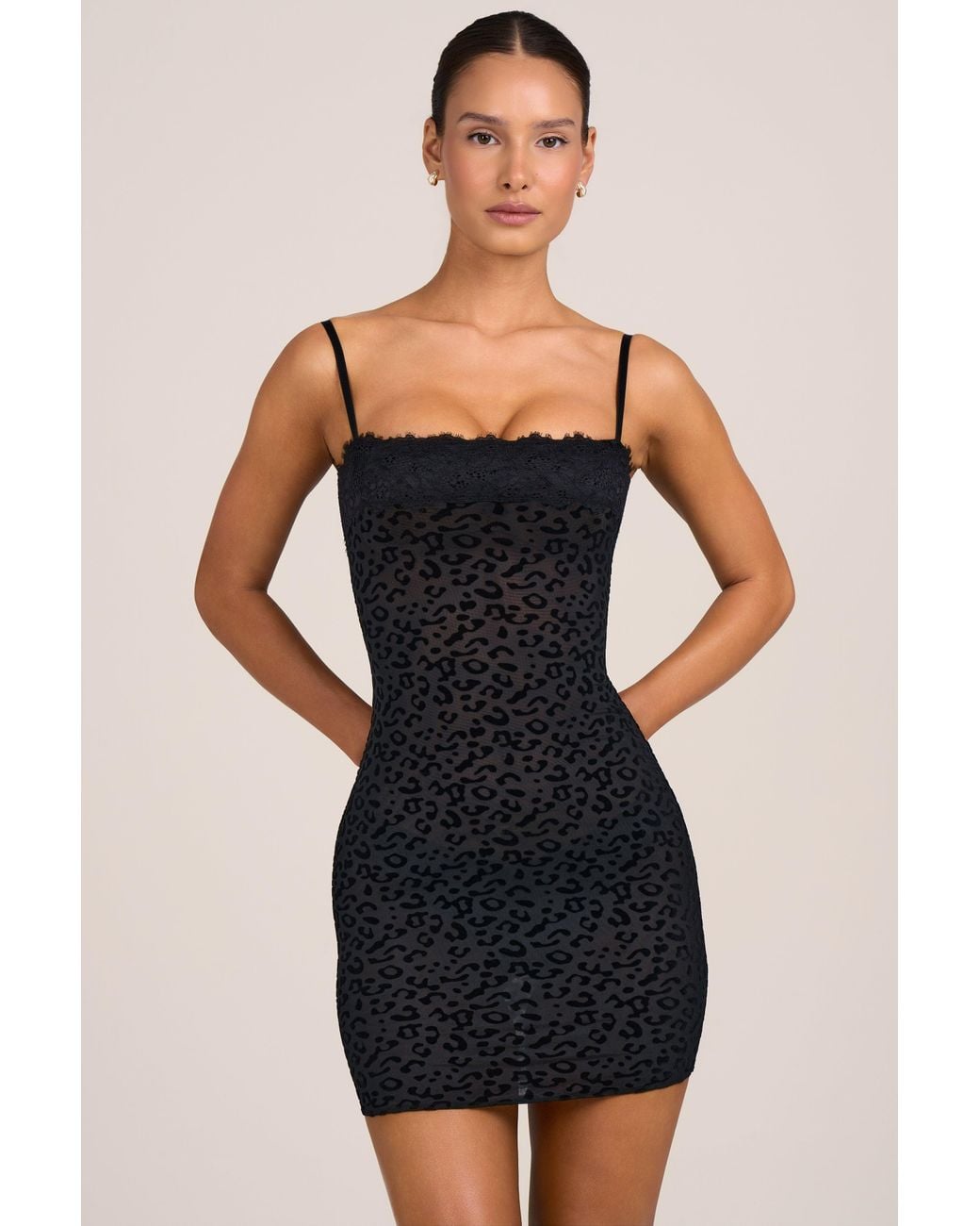Oh Polly Black Flocked Leopard Mesh Mini Dress