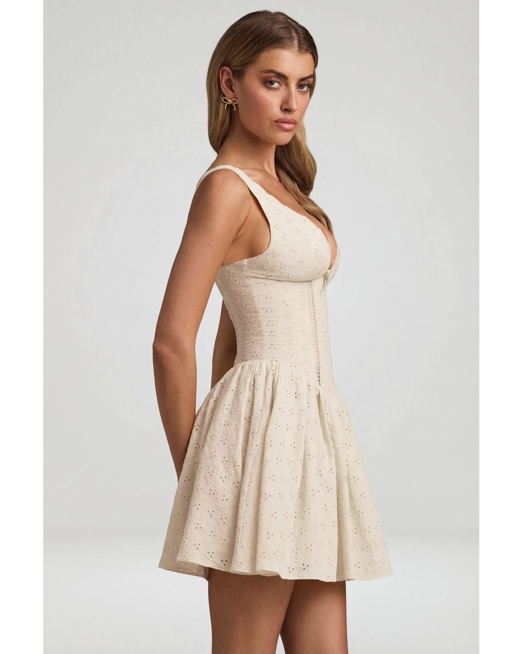 Oh Polly White Broderie Anglaise Bow-Detail A-Line Mini Dress