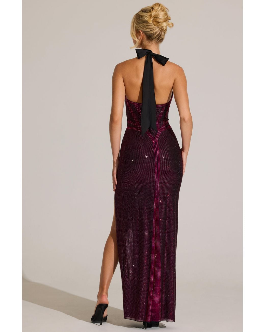 Oh Polly Pink Embellished Halterneck Maxi Dress