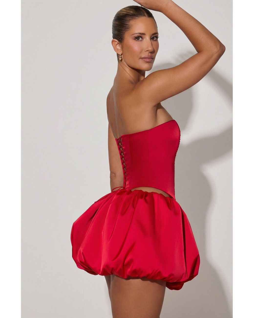 Oh Polly Red Embellished Heart Cut-Out Strapless Corset Top