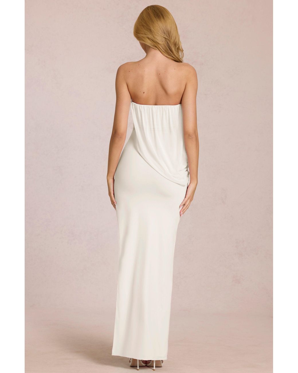 Oh Polly White Bandeau Draped Maxi Dress