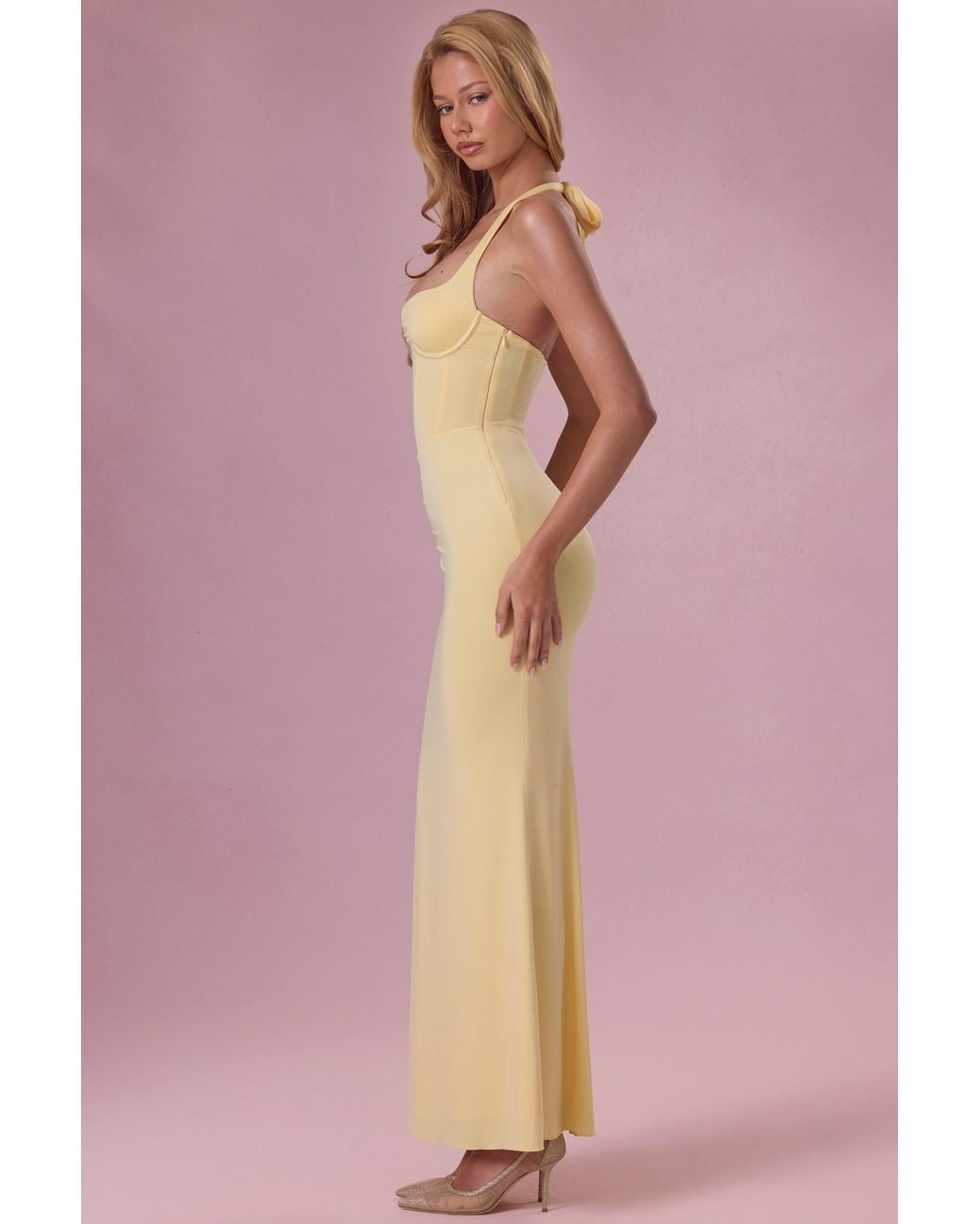 Oh Polly Yellow Jersey Corset Bridesmaid Dress