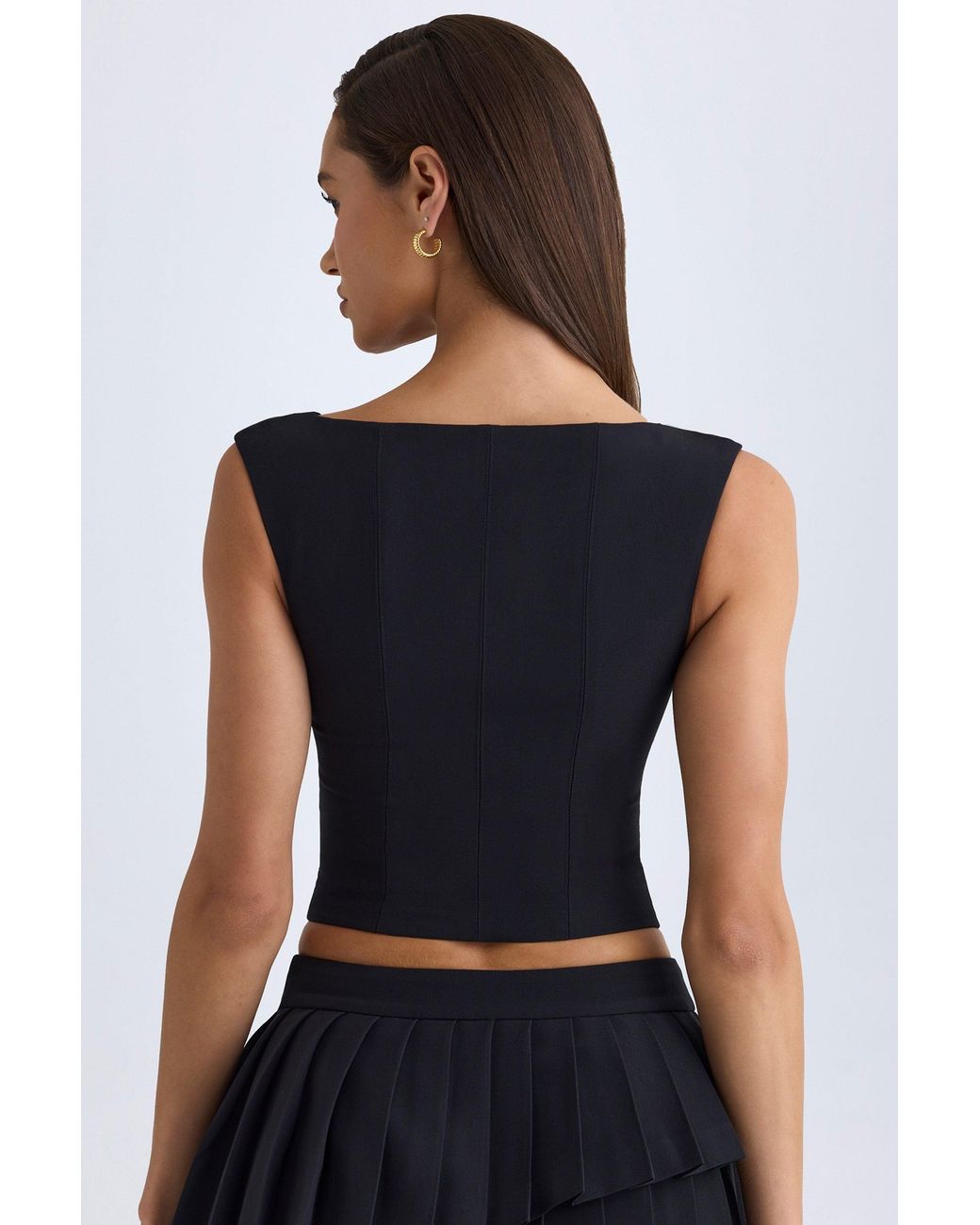 Oh Polly Black V-Neck Structured Crop Top