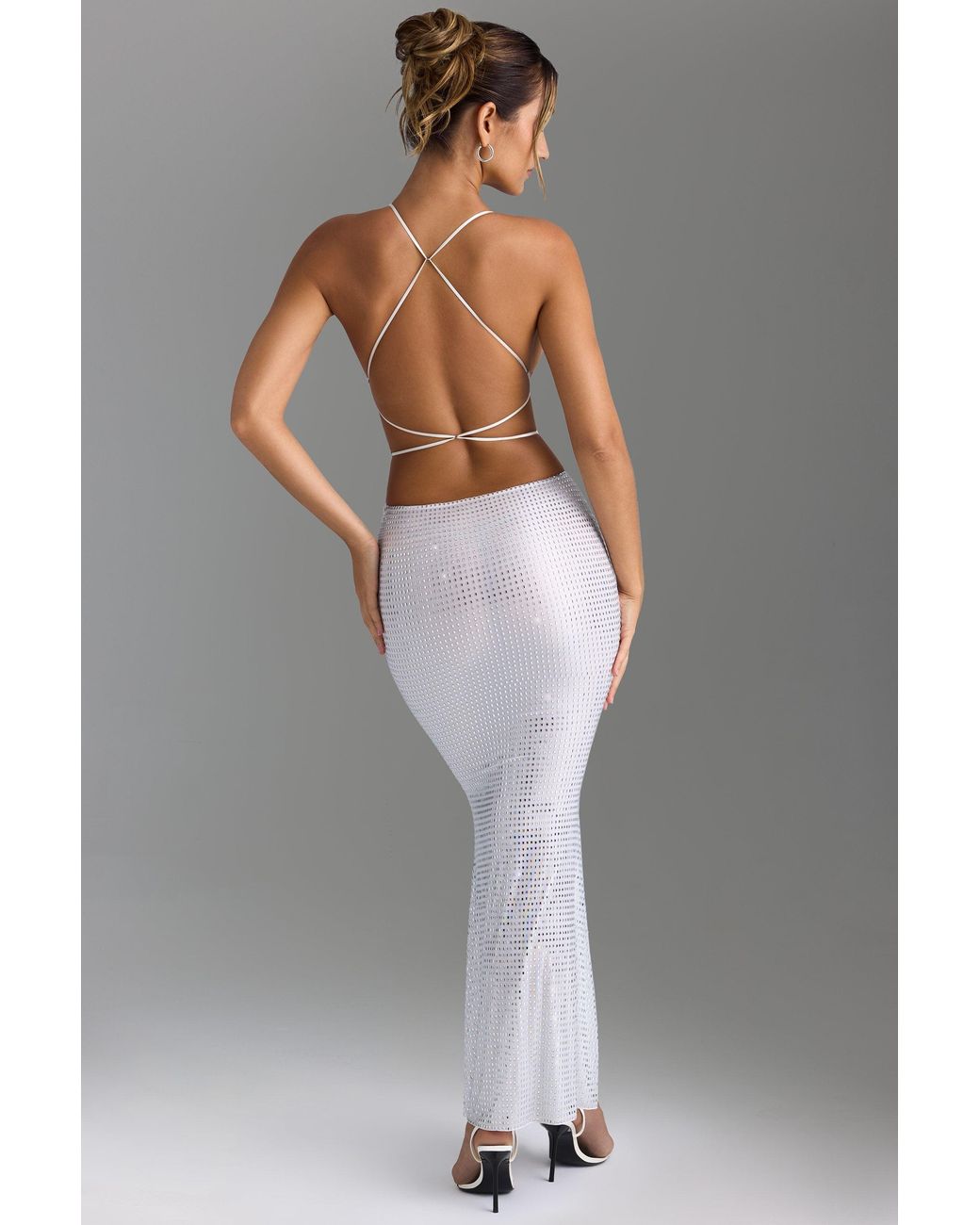 Oh Polly White Embellished Cut-Out Backless Maxi Dress