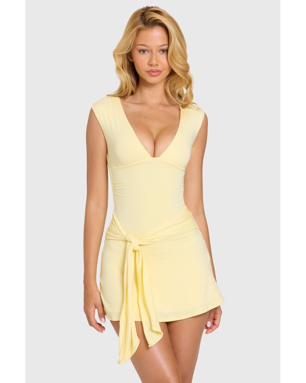 Oh Polly Yellow Modal Lace-Trim Midaxi Dress