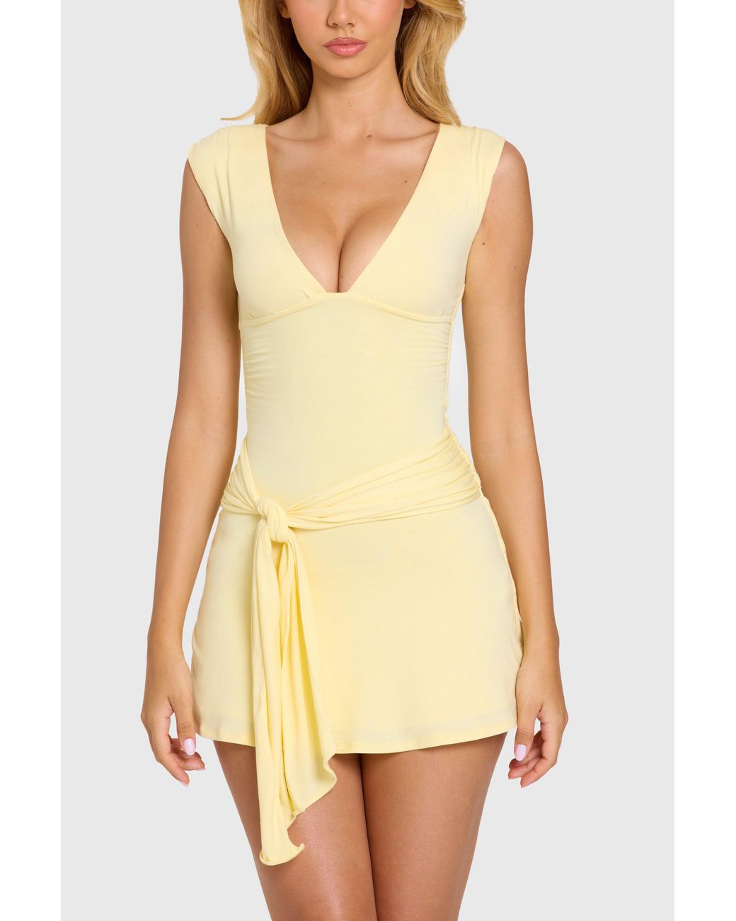 Oh Polly Yellow Modal Lace-Trim Midaxi Dress