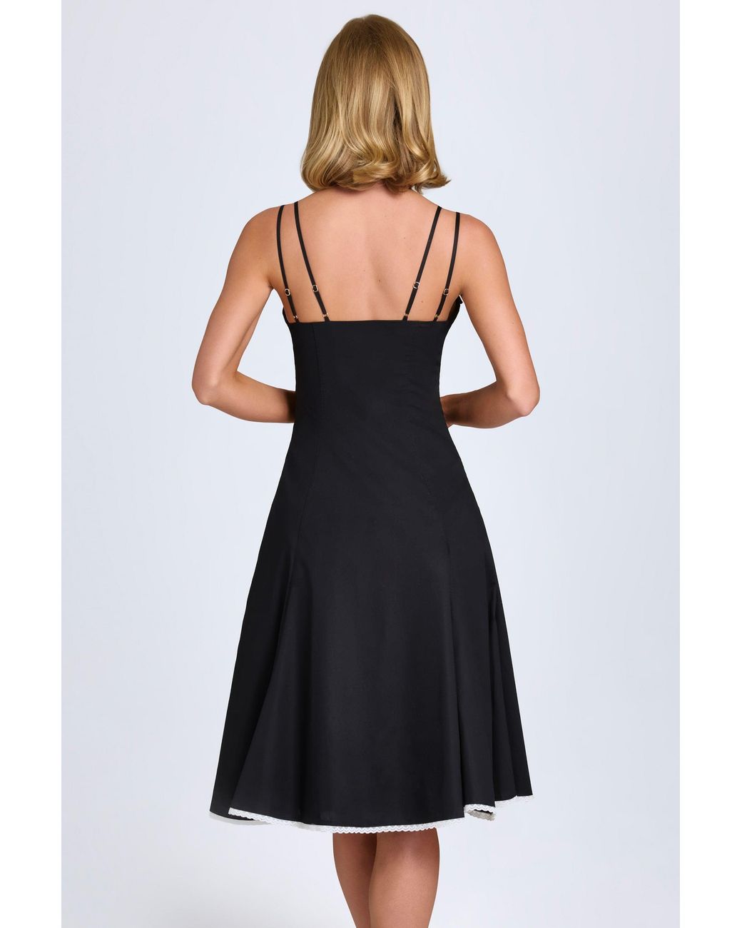 Oh Polly Black Bow-Detail A-Line Midi Dress