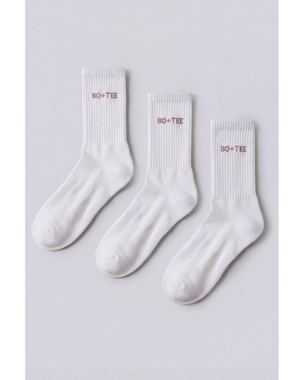 BO+TEE Pink Ribbed Half-Crew 3-Pack Socks
