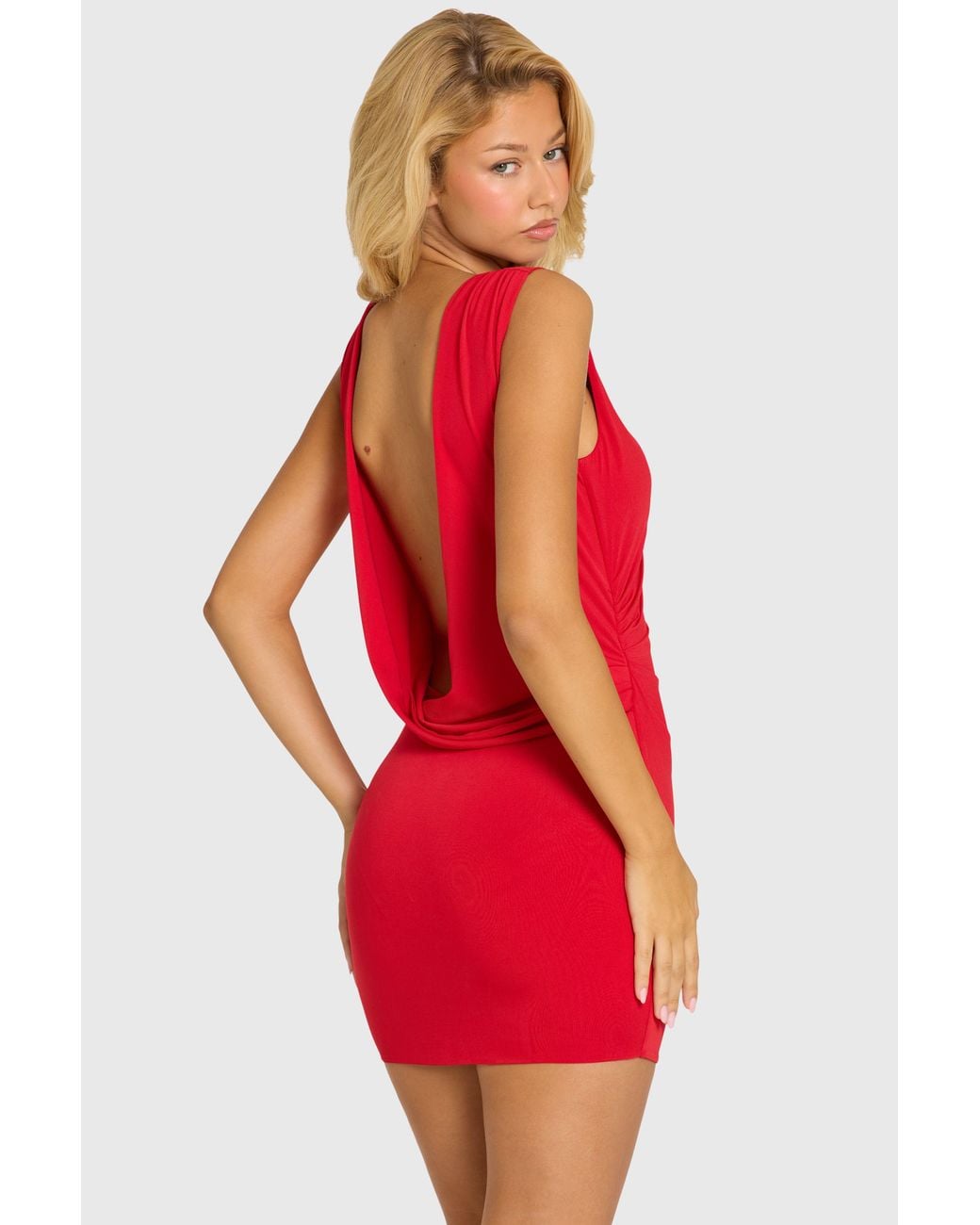 Oh Polly Red Draped Backless Mini Dress