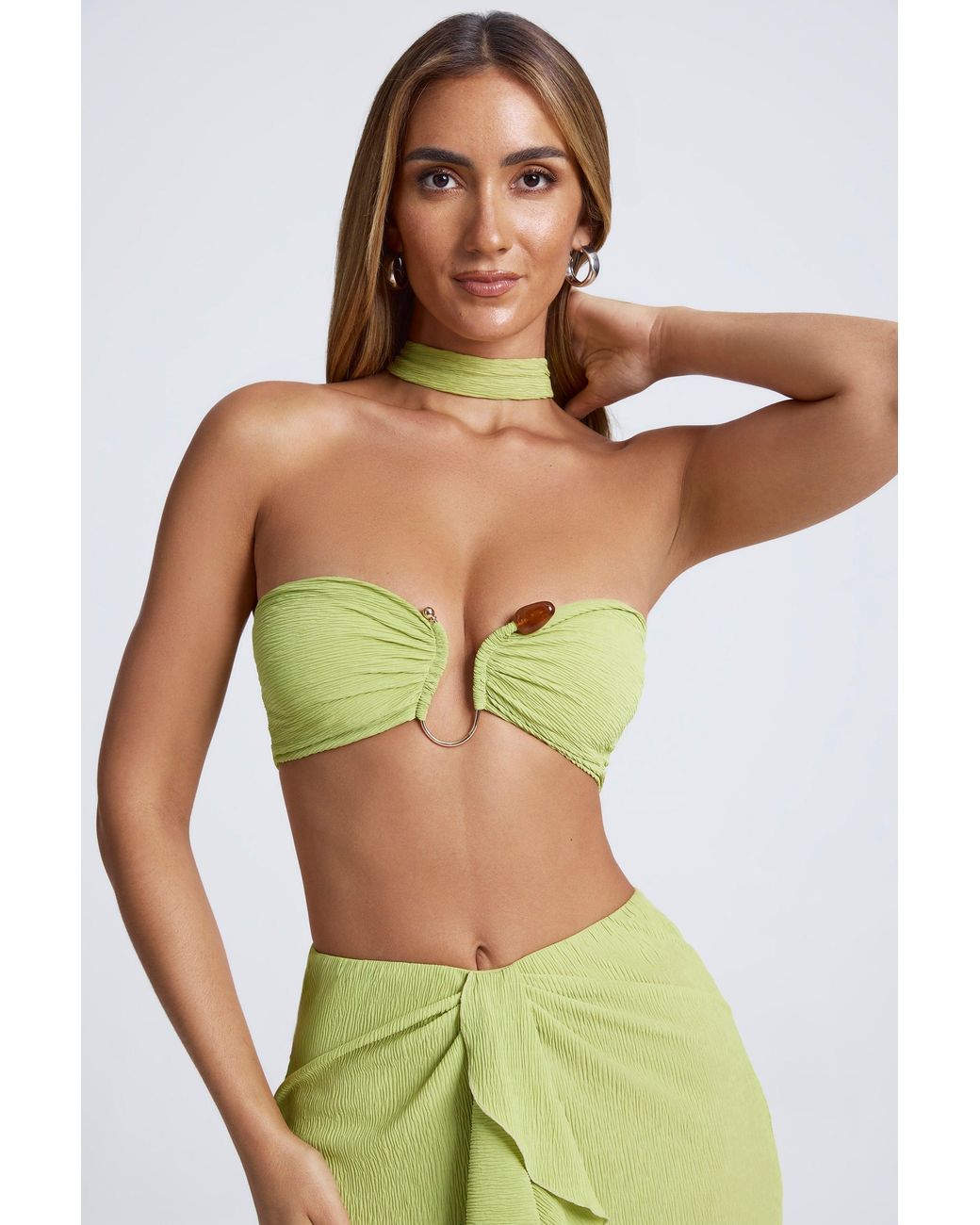 Oh Polly Green Hardware Detail Choker Crop Top