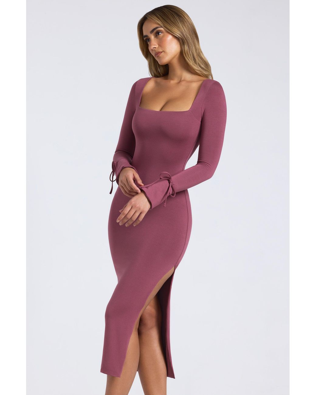 Oh Polly Purple Modal Square-Neck Midaxi Dress
