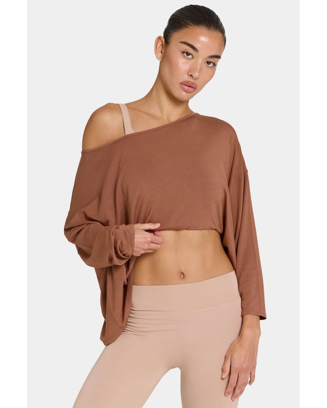 BO+TEE Brown Buttercloud Slouchy Off-Shoulder Top