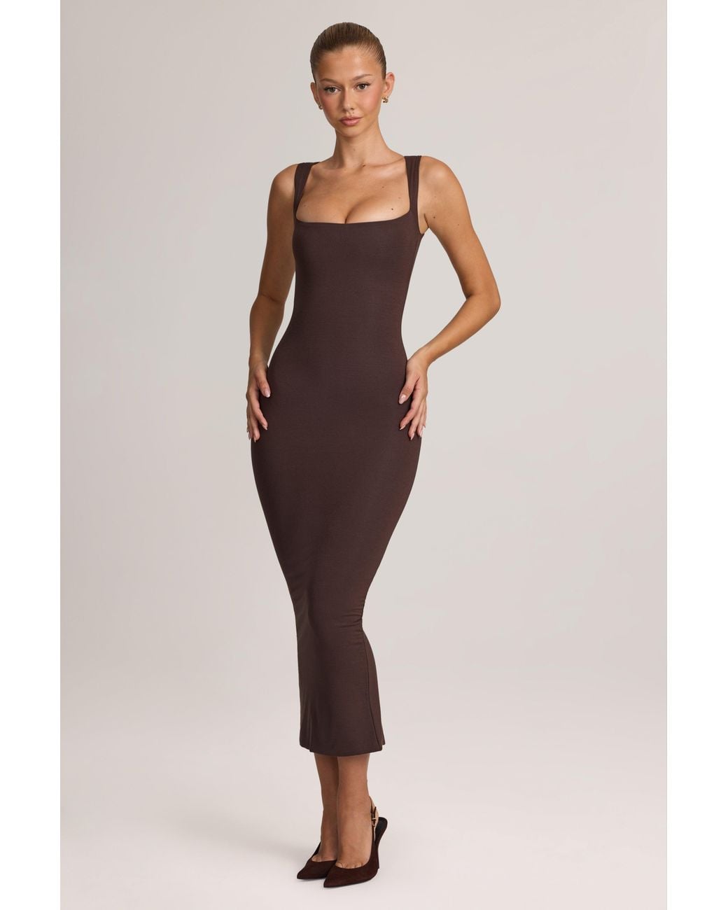 Oh Polly Brown Modal Bodycon Midi Dress