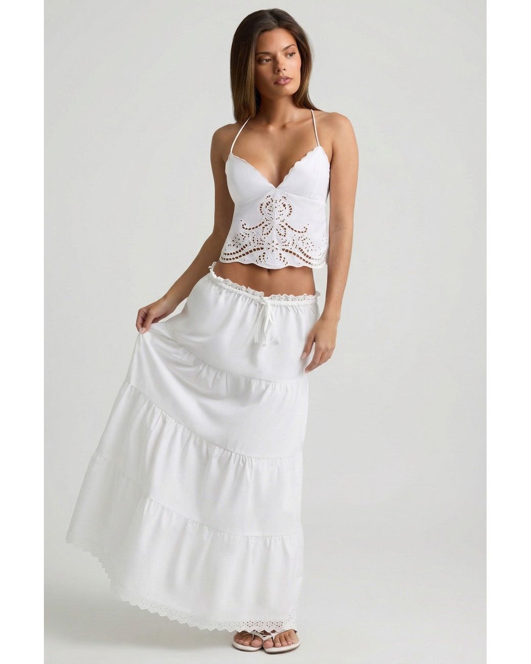 Oh Polly White Cutwork Backless Cotton-Poplin Camisole Top