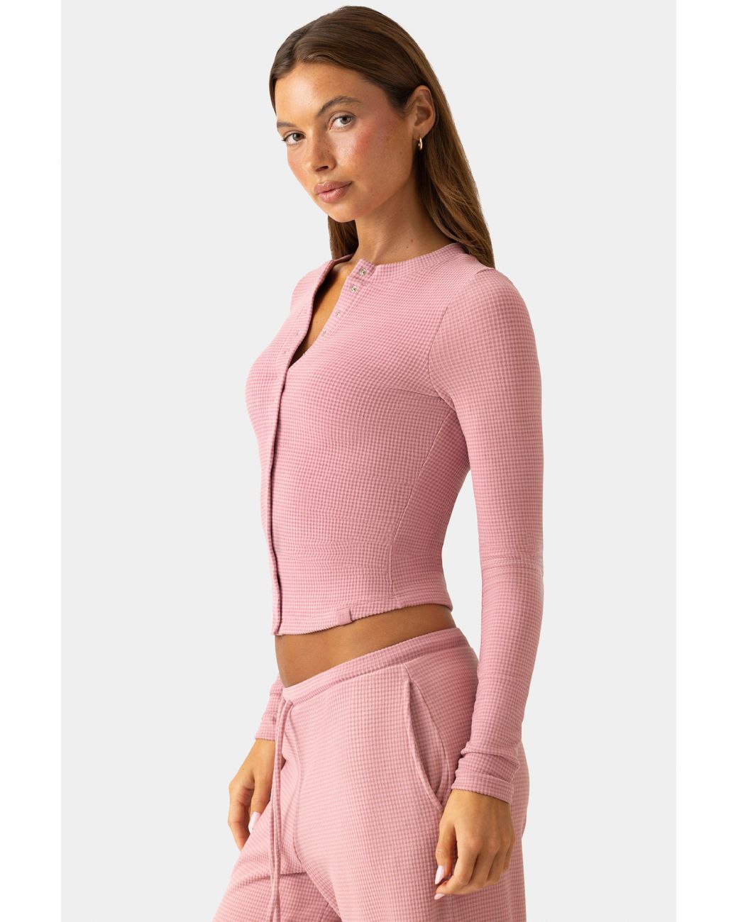BO+TEE Pink Ribbed Jersey Crewneck Cardigan
