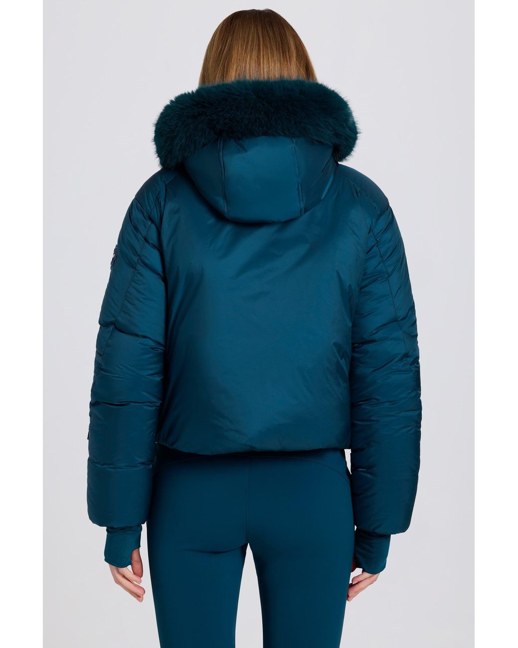 BO+TEE Blue Waterproof Faux-Fur Hood Cropped Ski Jacket
