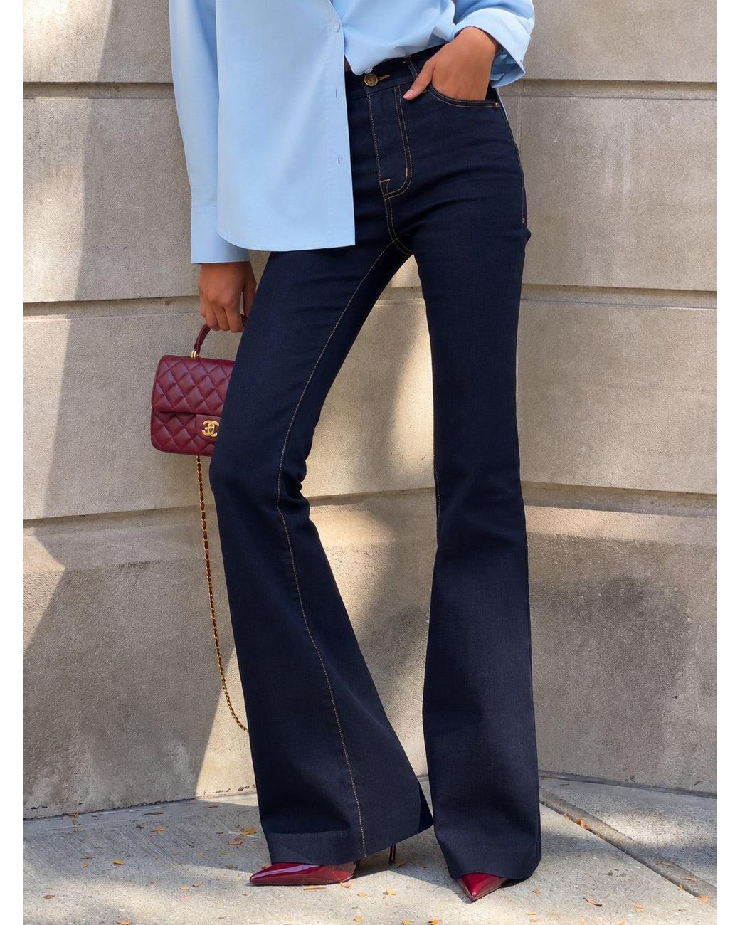 Oh Polly Blue High-Rise Flared Jeans