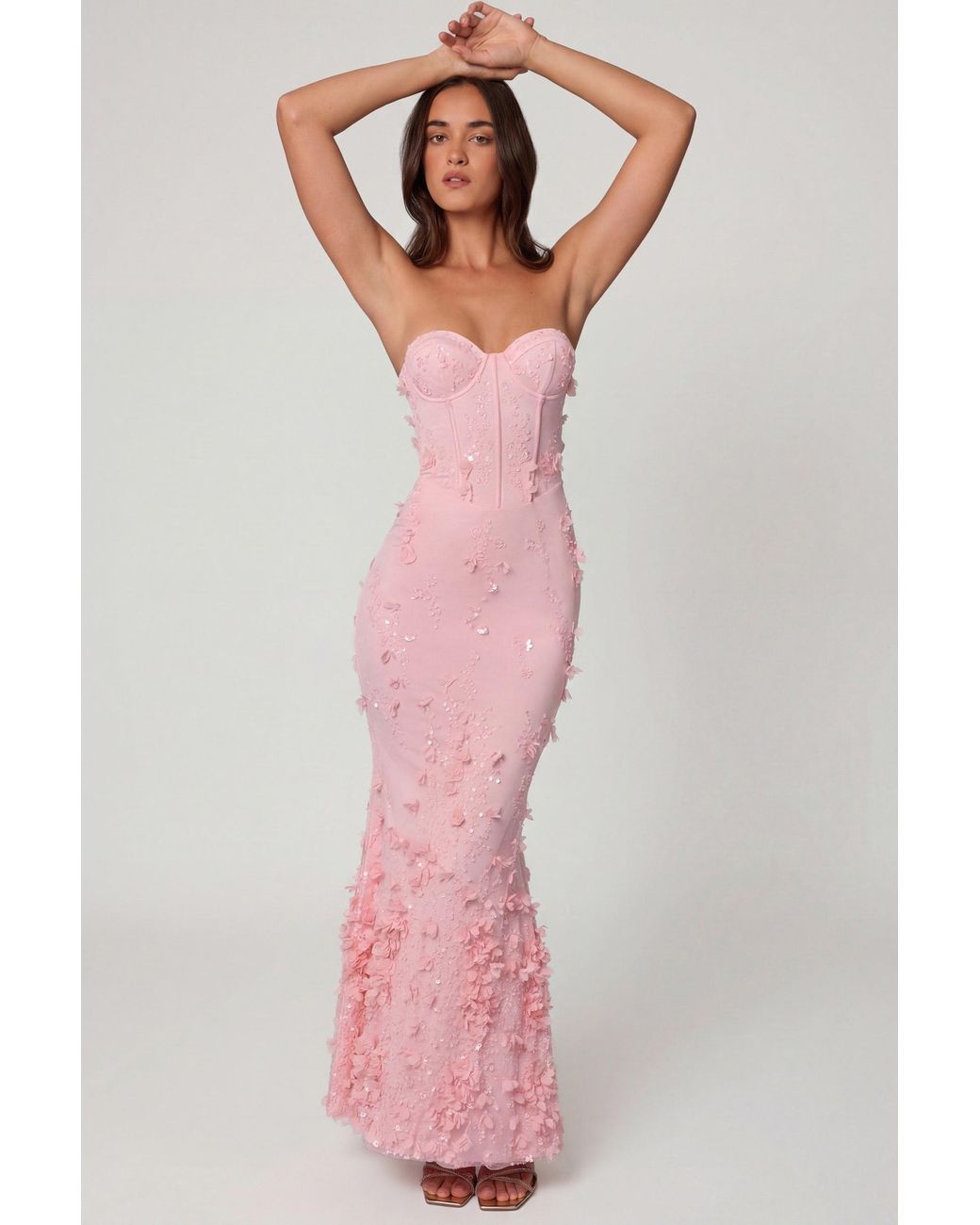 Oh Polly Blue Lace-Up Corset Maxi Dress