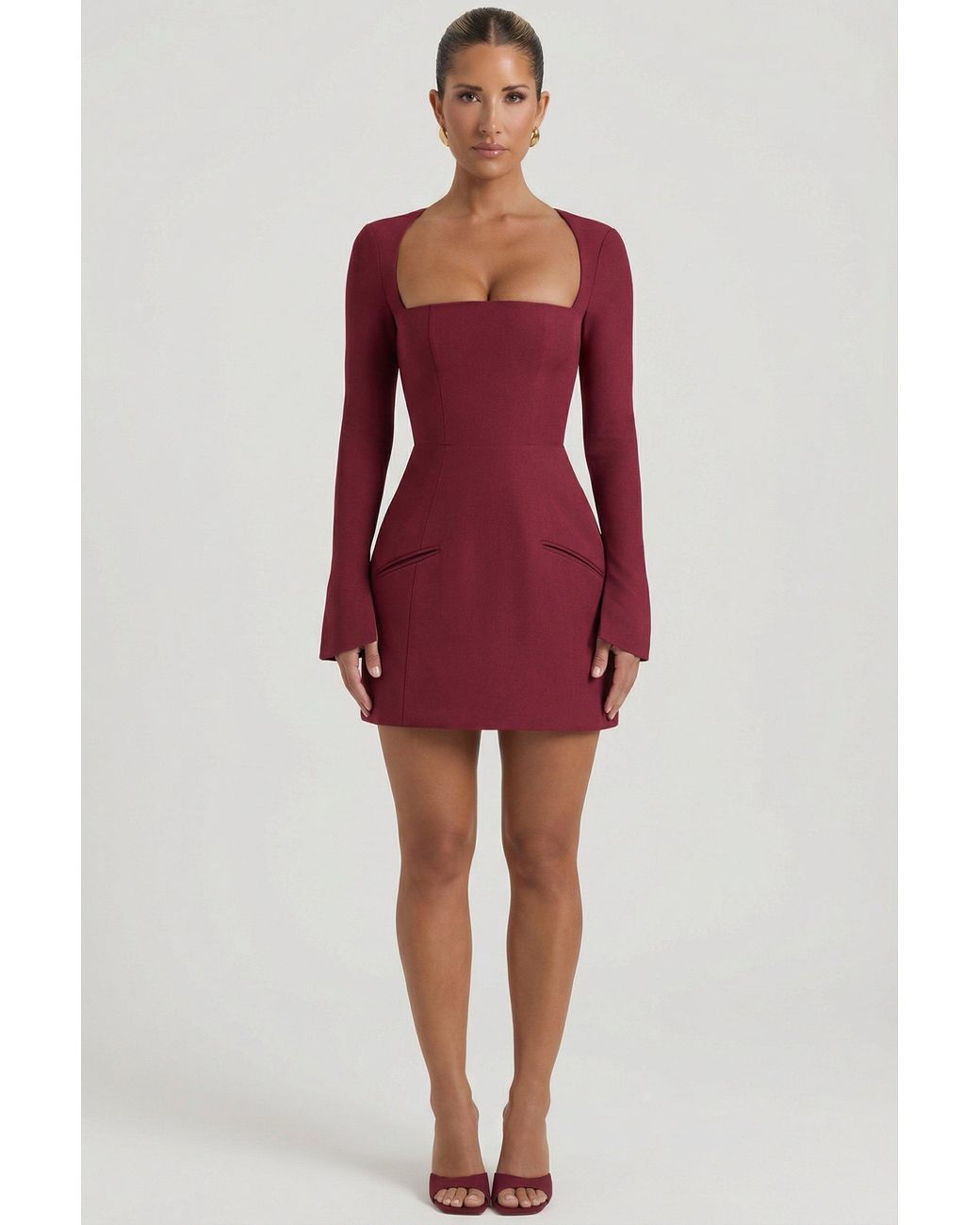 Oh Polly Square-Neck Structured Tulip Mini Dress