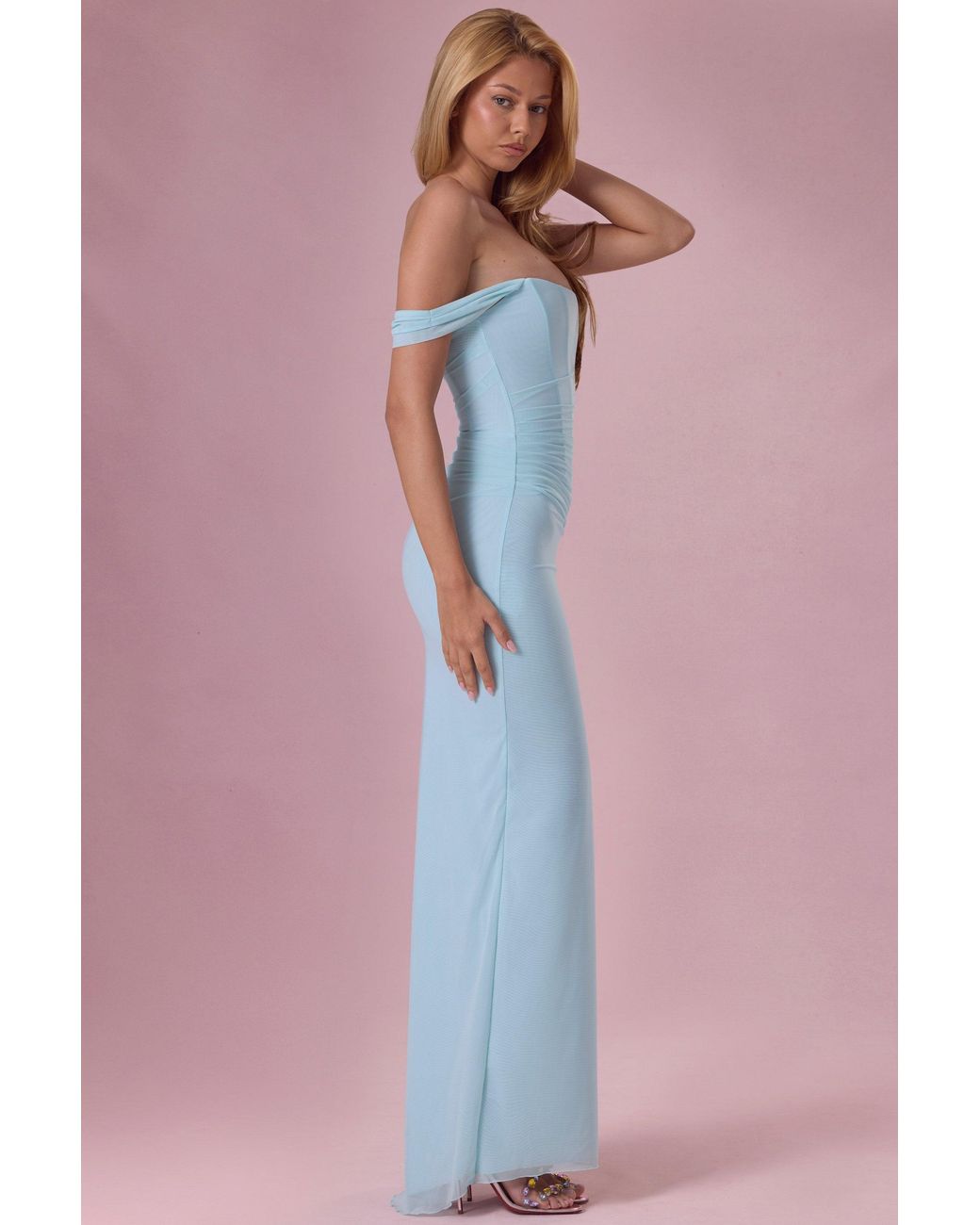 Oh Polly Blue Mesh Draped Corset Gown