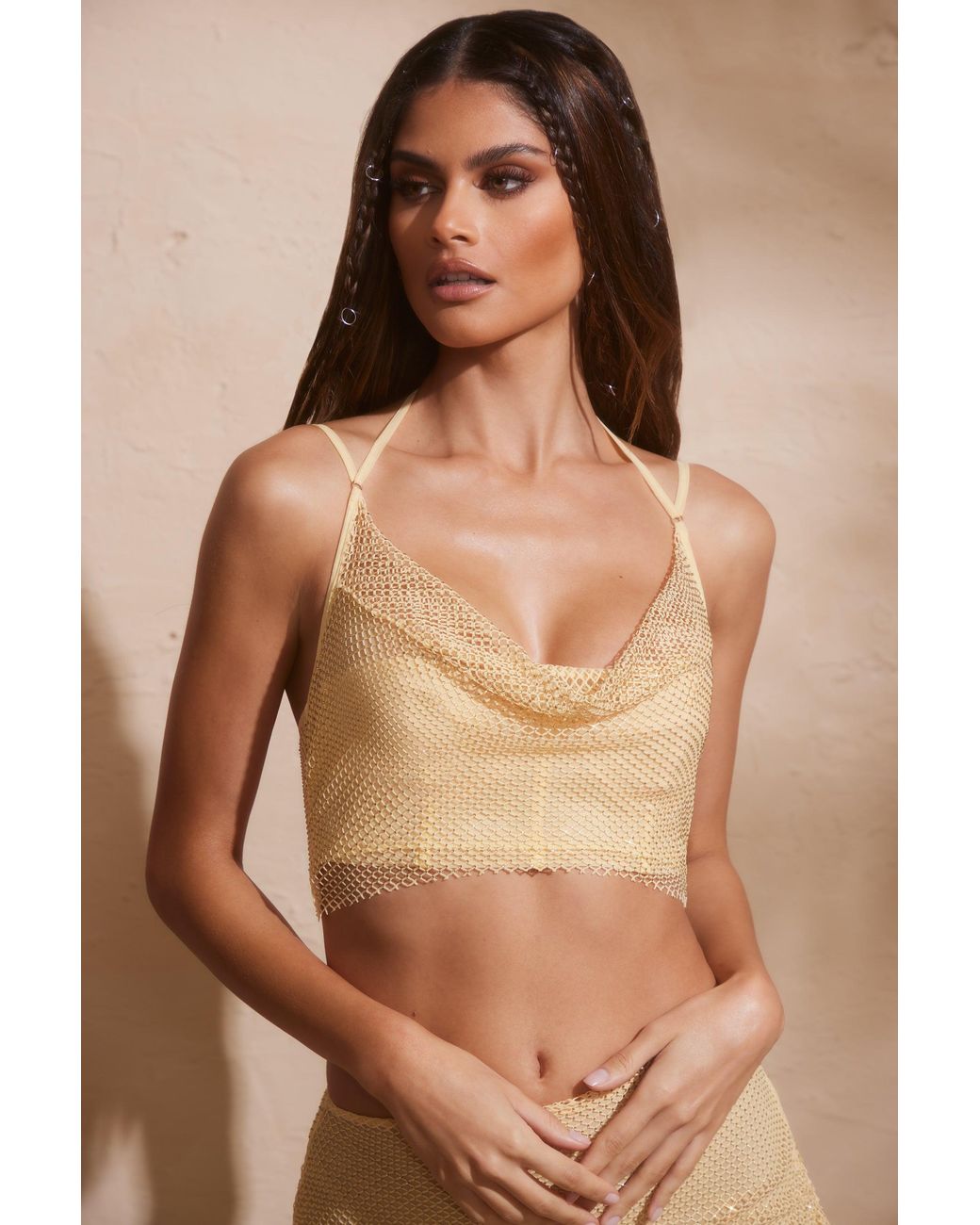 Oh Polly Metallic Embellished Cowl Neck Corset