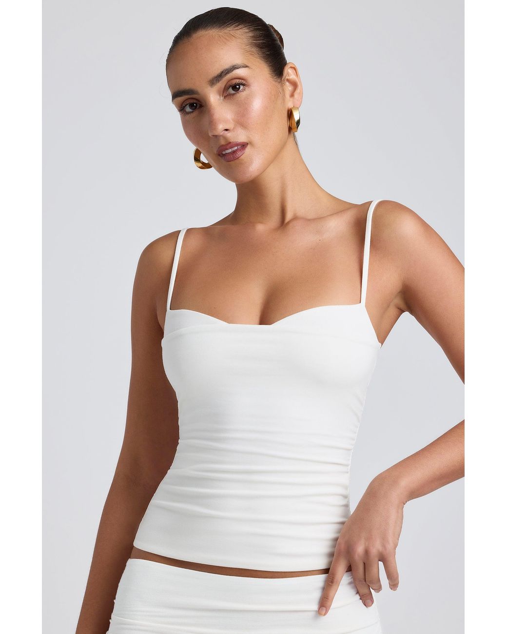 Oh Polly White Modal Ruched Layered Tank Top