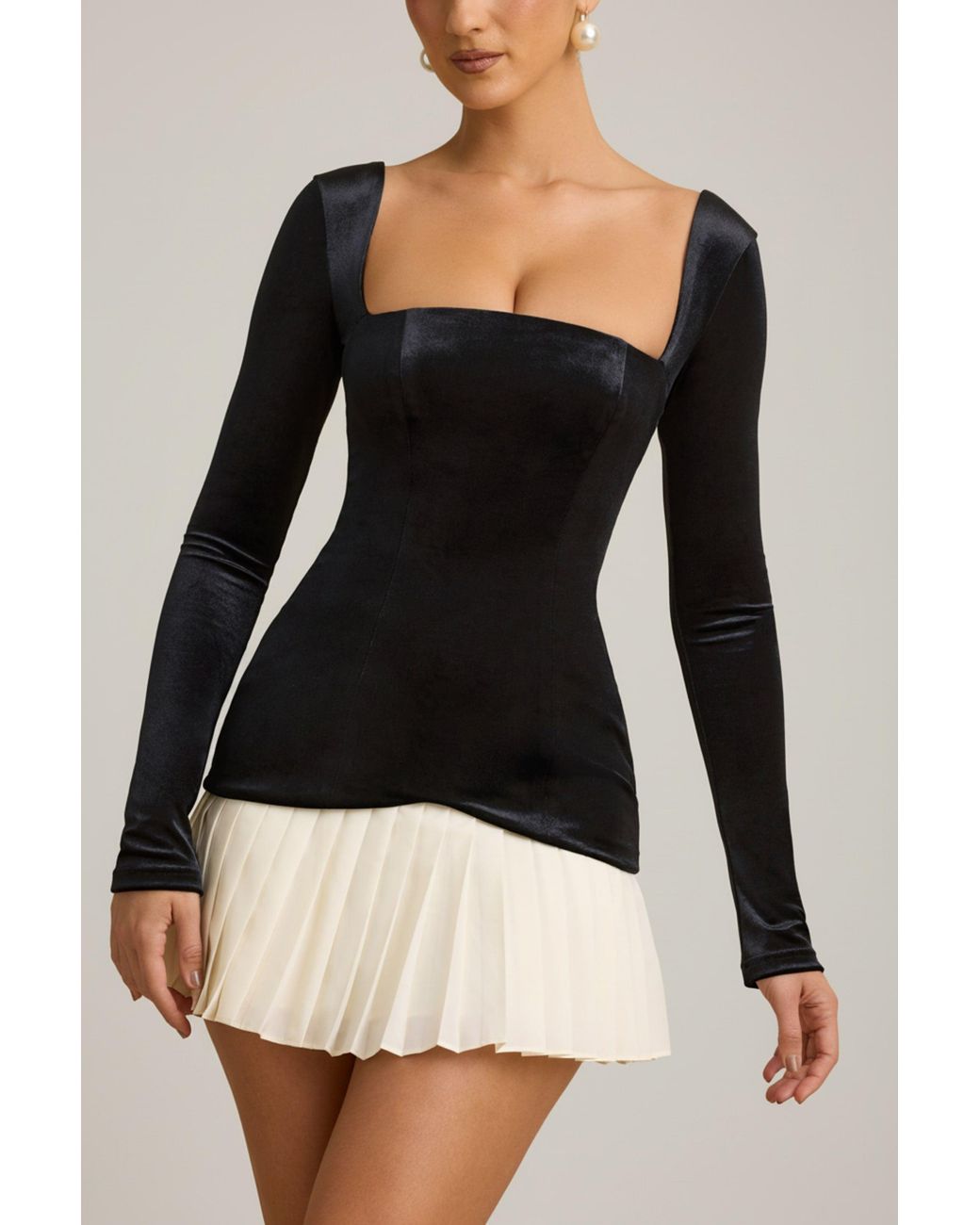 Oh Polly Black Layered Pleated Corset Mini Dress