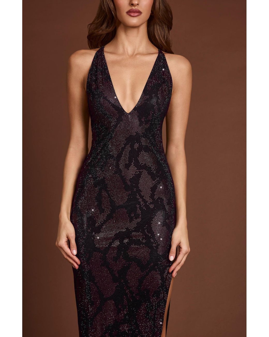 Oh Polly Purple Embellished Halterneck Maxi Dress