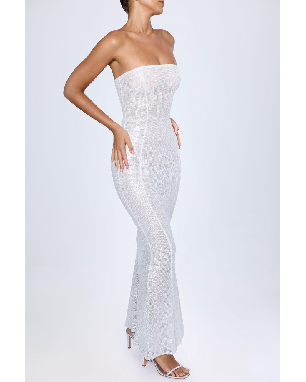 Oh Polly White Embellished Cut-Out Bandeau Maxi Dress