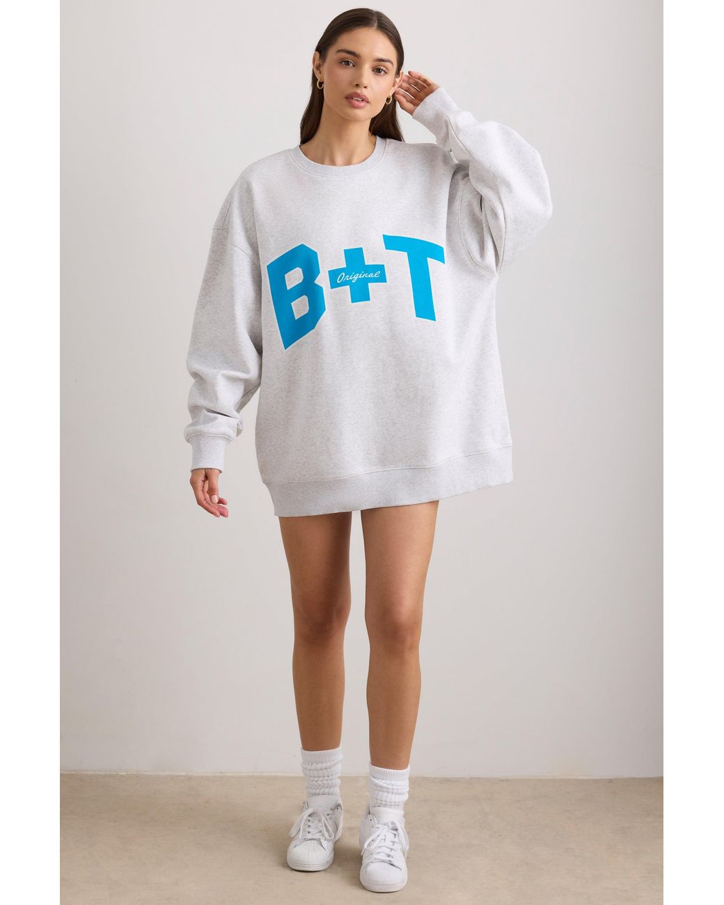 BO+TEE Gray Oversized Crew Neck Sweatshirt