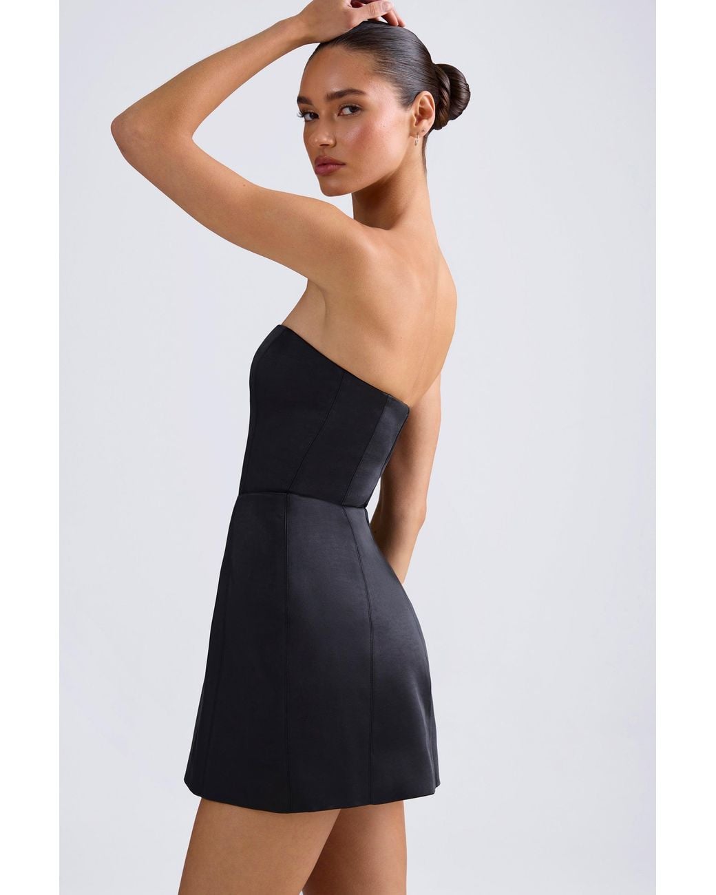 Oh Polly Bandeau Structured Tulip Mini Dress in Black