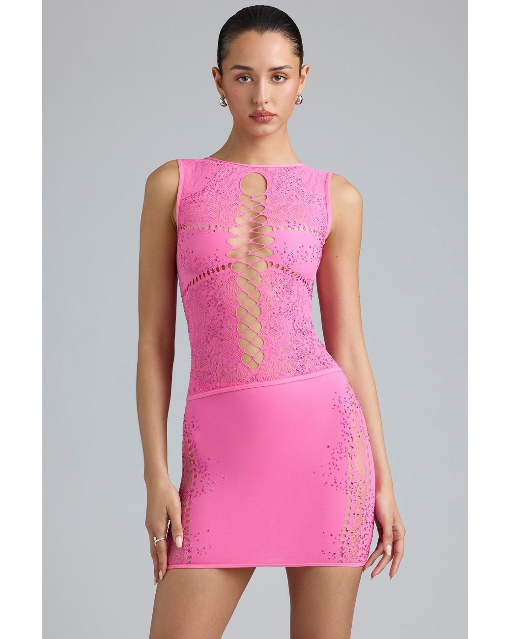 Oh Polly Pink Embellished Mid-Rise Mini Skirt