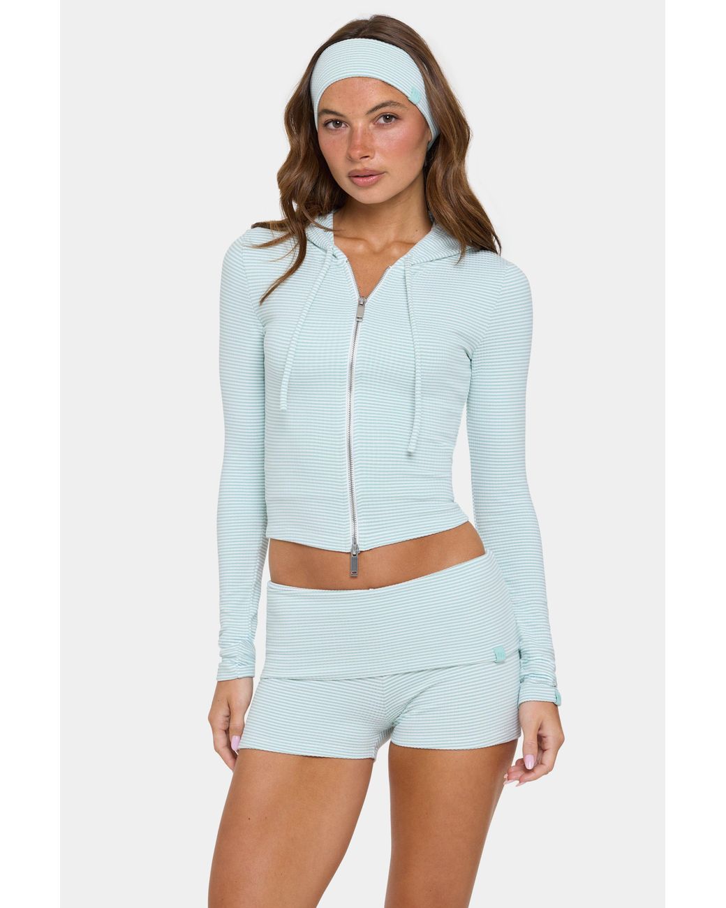 BO+TEE Green Ribbed Jersey Cropped Hoodie