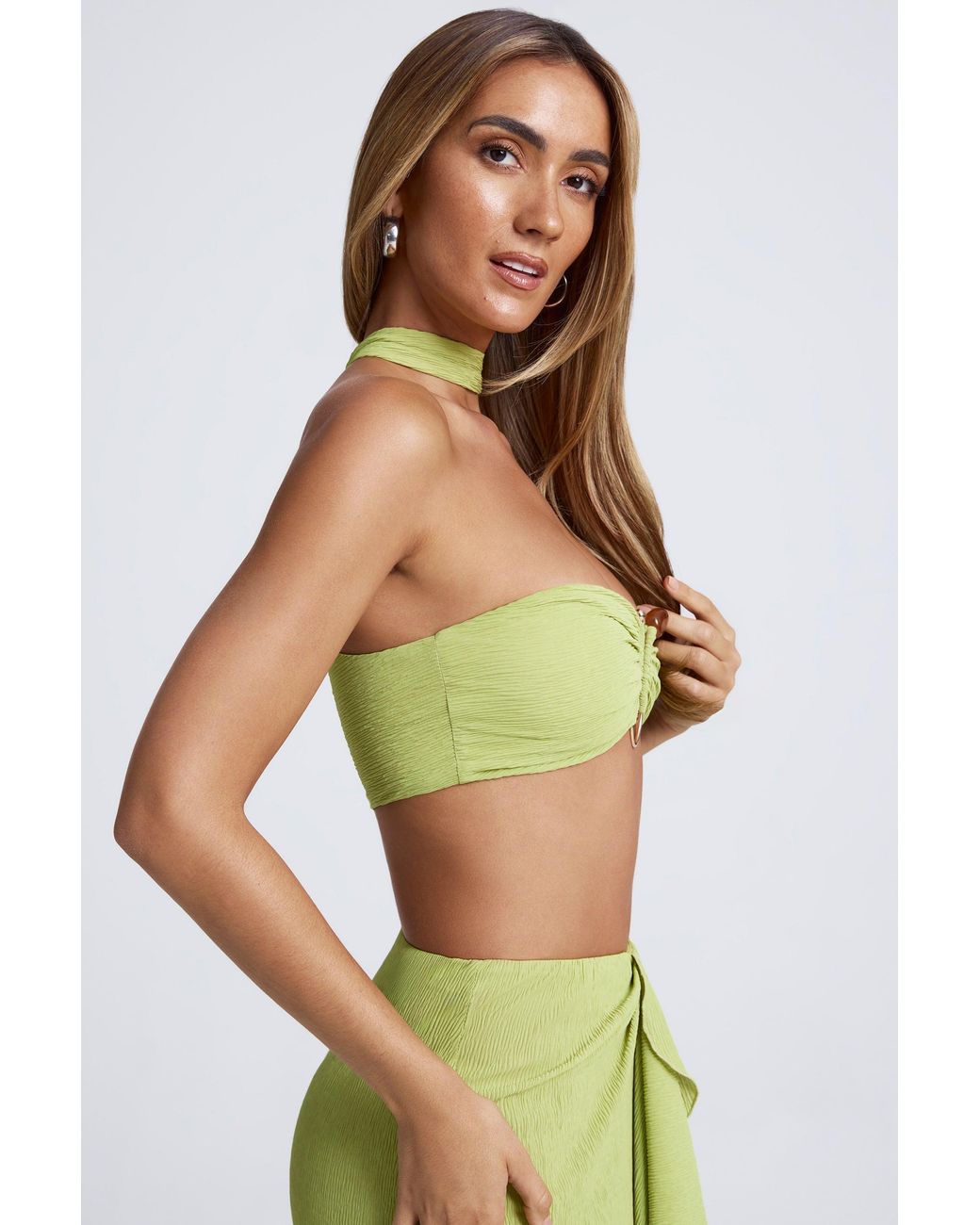 Oh Polly Green Hardware Detail Choker Crop Top