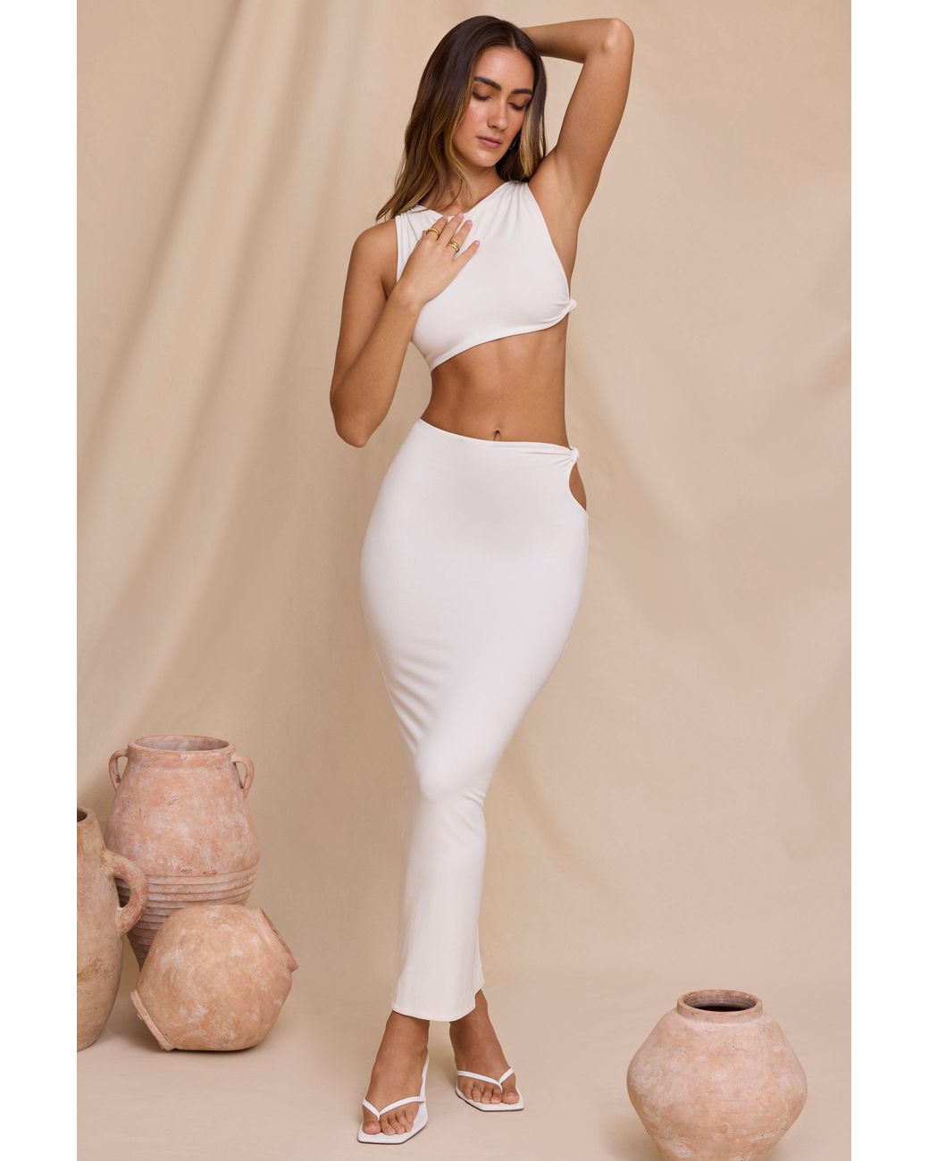 Oh Polly White High Neck Twist Crop Top