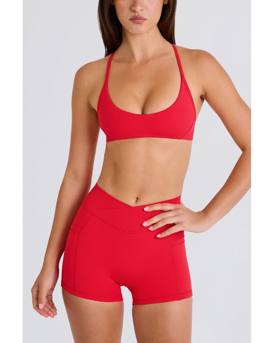 BO+TEE Red Soft Active Pocket V-Waist Mini Shorts