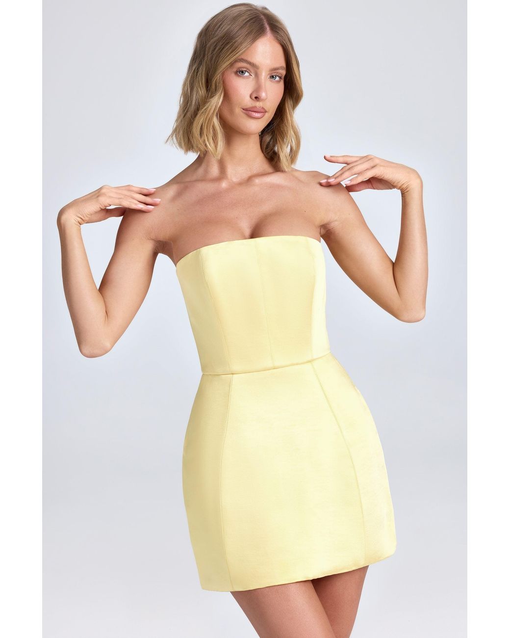 Oh Polly Yellow Bandeau Structured Tulip Mini Dress