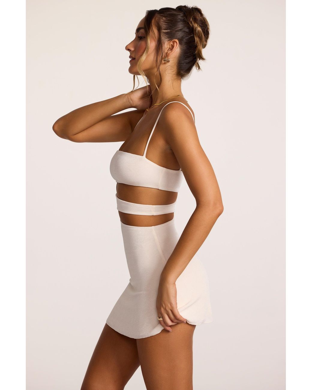 Oh Polly White Textured Jersey Cut-Out A-Line Mini Dress