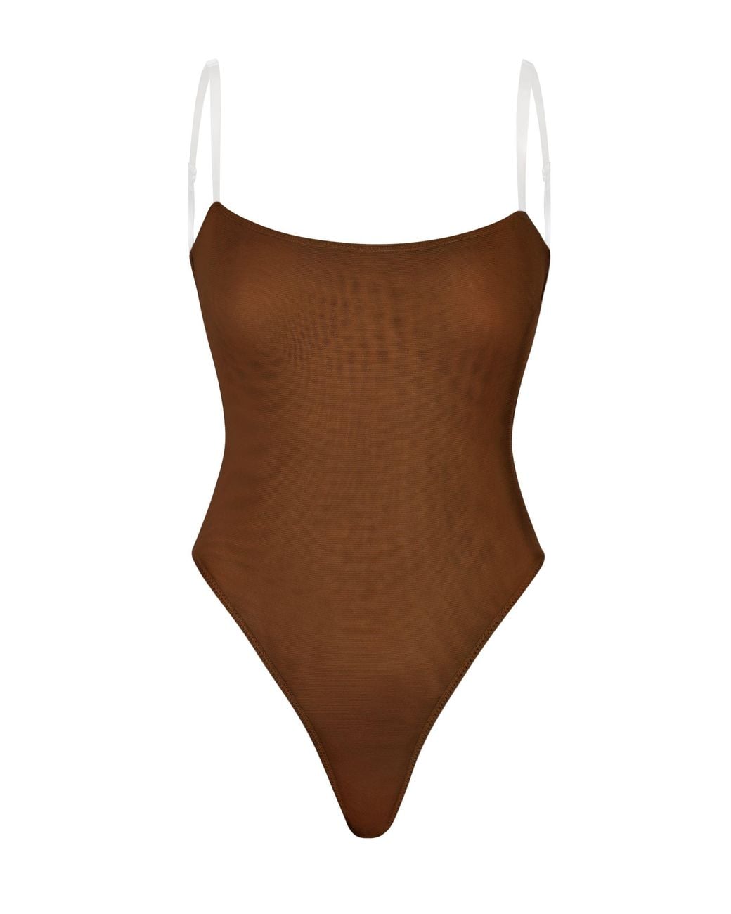 Oh Polly Brown Soft Mesh Invisible Strap Thong Bodysuit