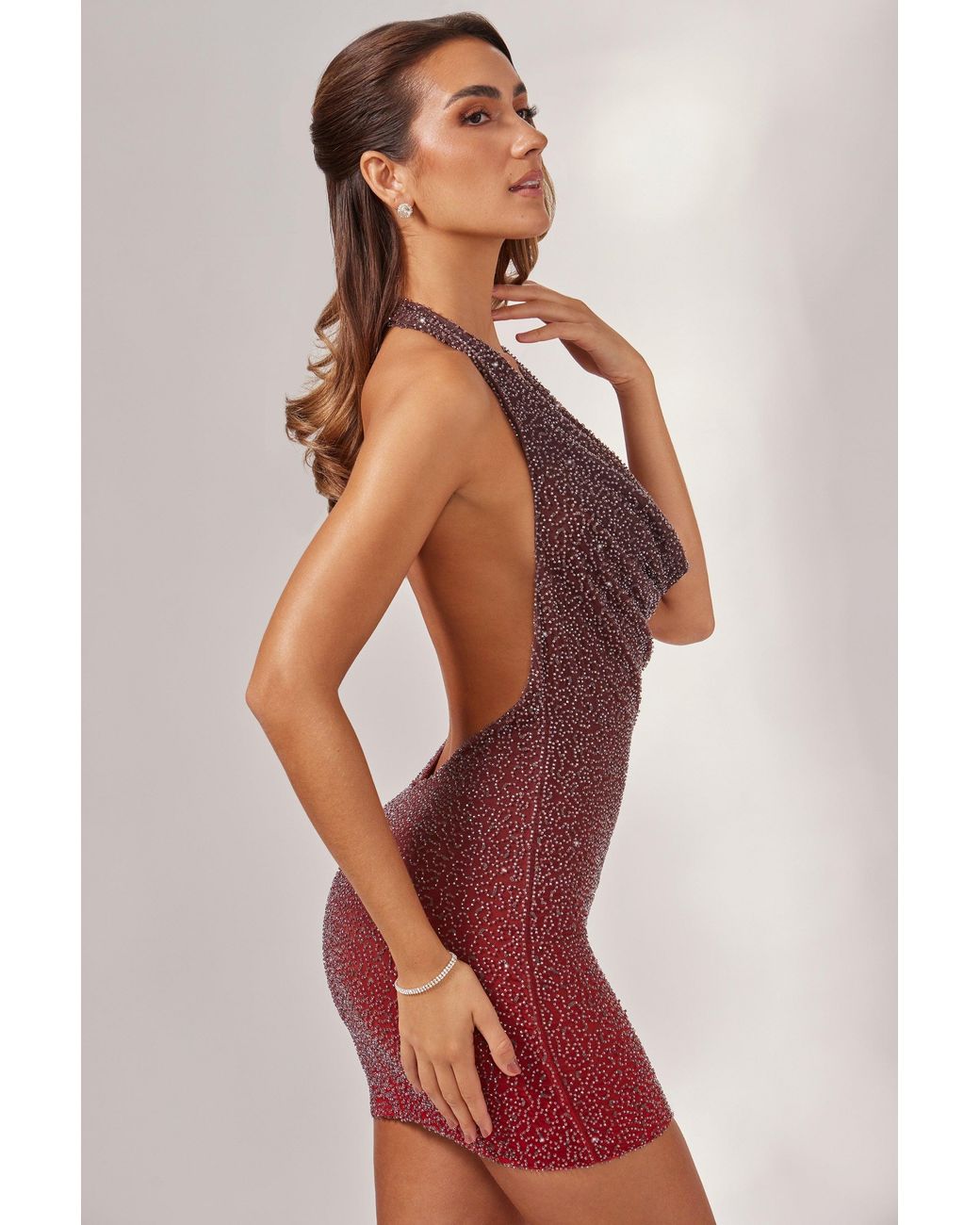 Oh Polly Multicolor Embellished Halter Neck Mini Dress