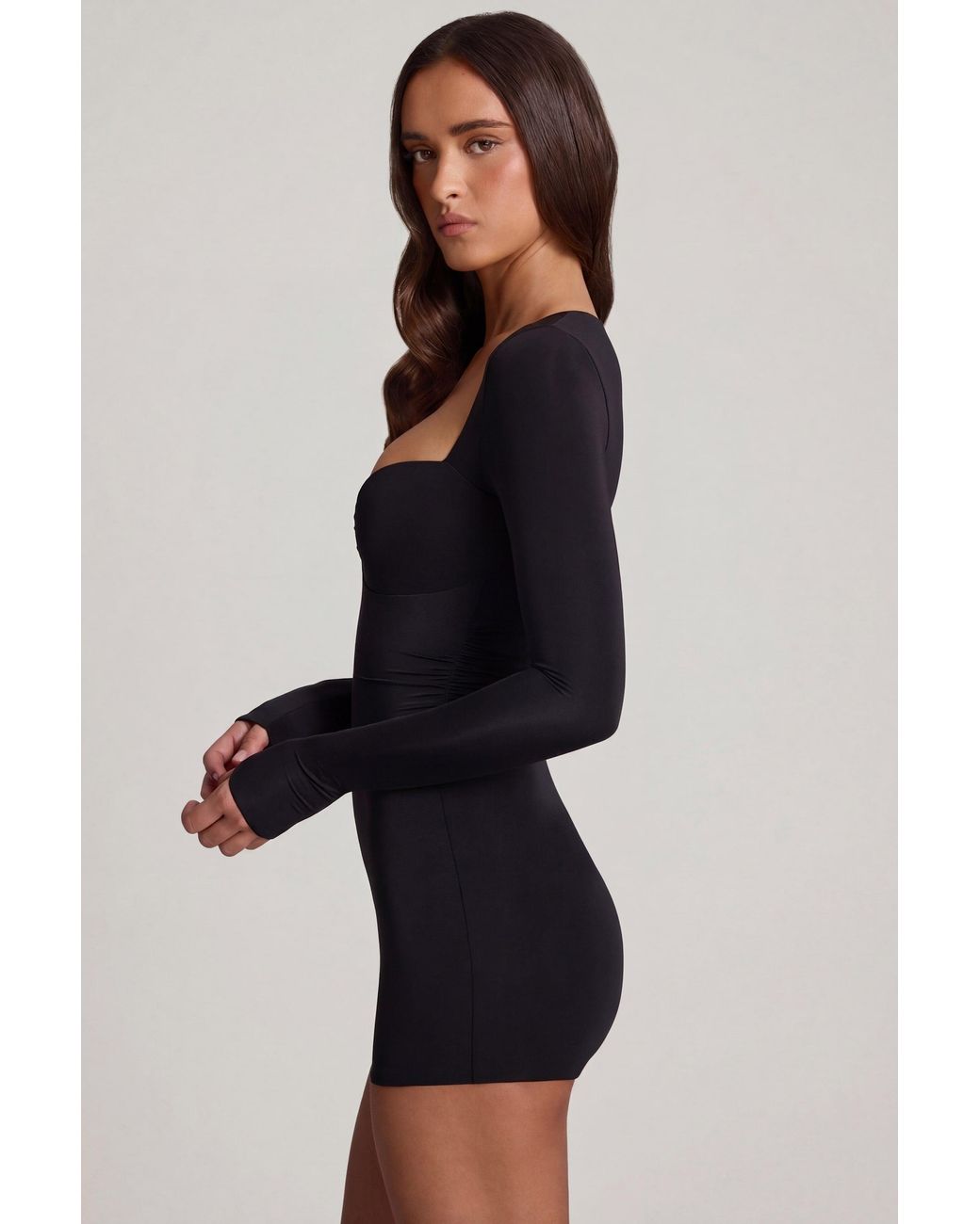 Oh Polly Black Soft Jersey Sweetheart Long-Sleeve Mini Playsuit