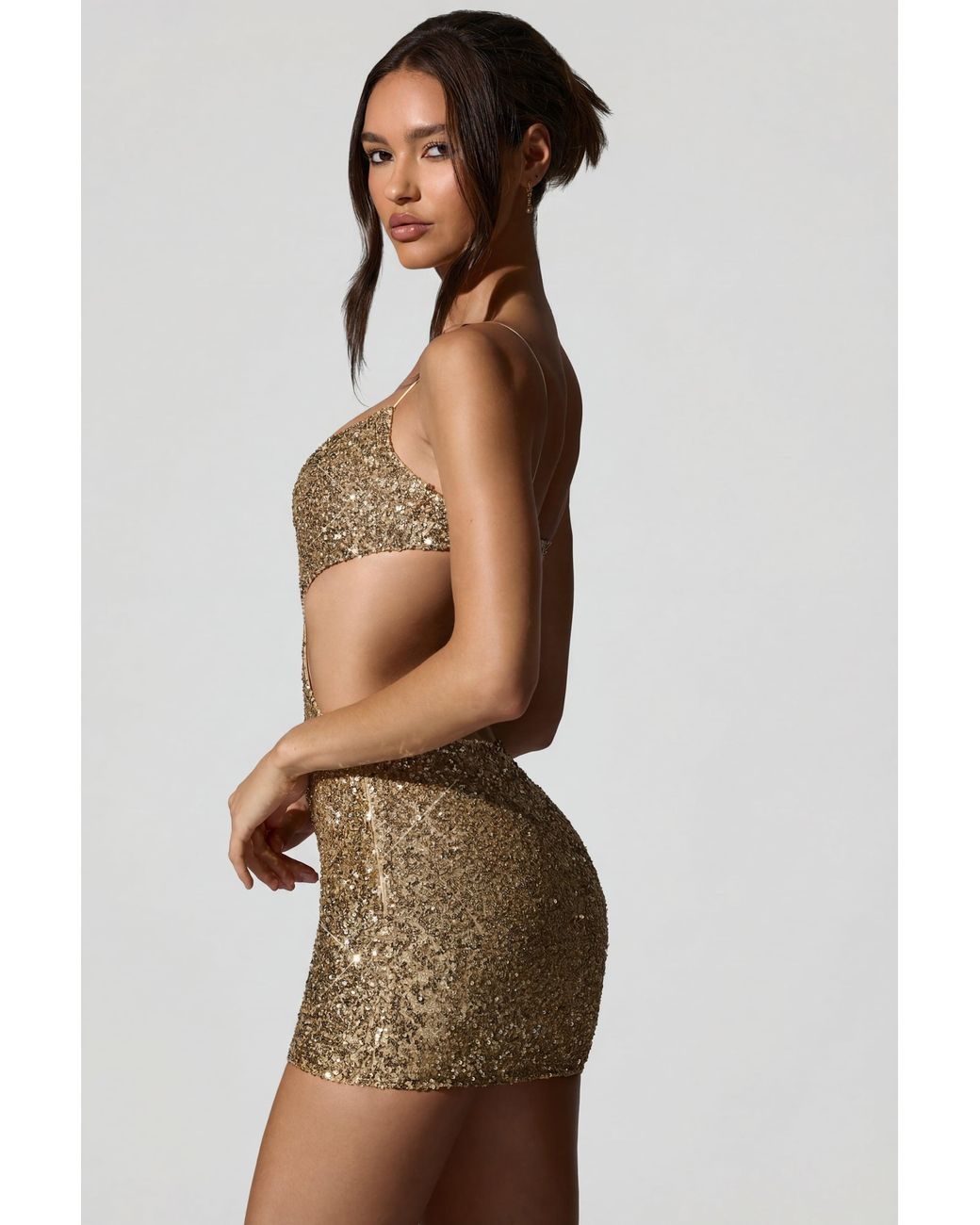 Oh Polly Metallic Embellished Cut-Out Mini Dress