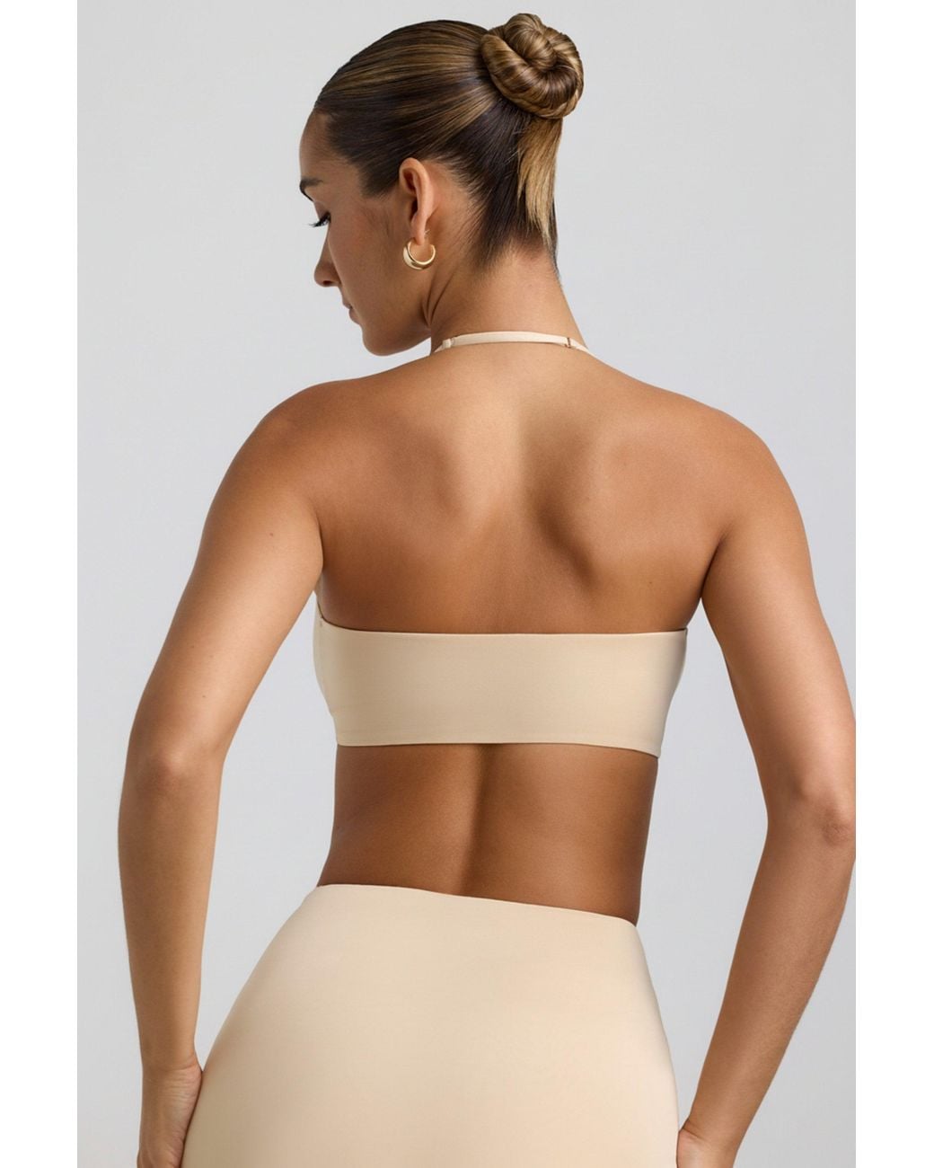 Oh Polly White Slinky Jersey Hardware Detail Halterneck Bralette