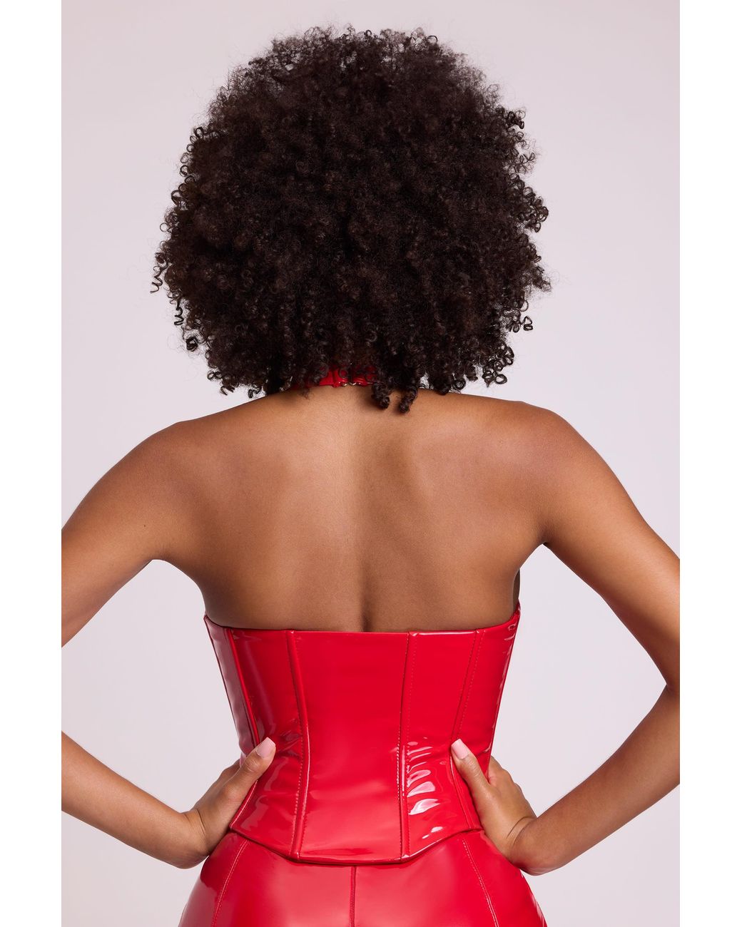 Oh Polly Red Vinyl Halter Neck Lace Up Corset Crop Top